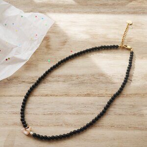 Unique Design Black Onyx Beaded and Freshwater Pearl Necklace (38+5cm) from Etsy